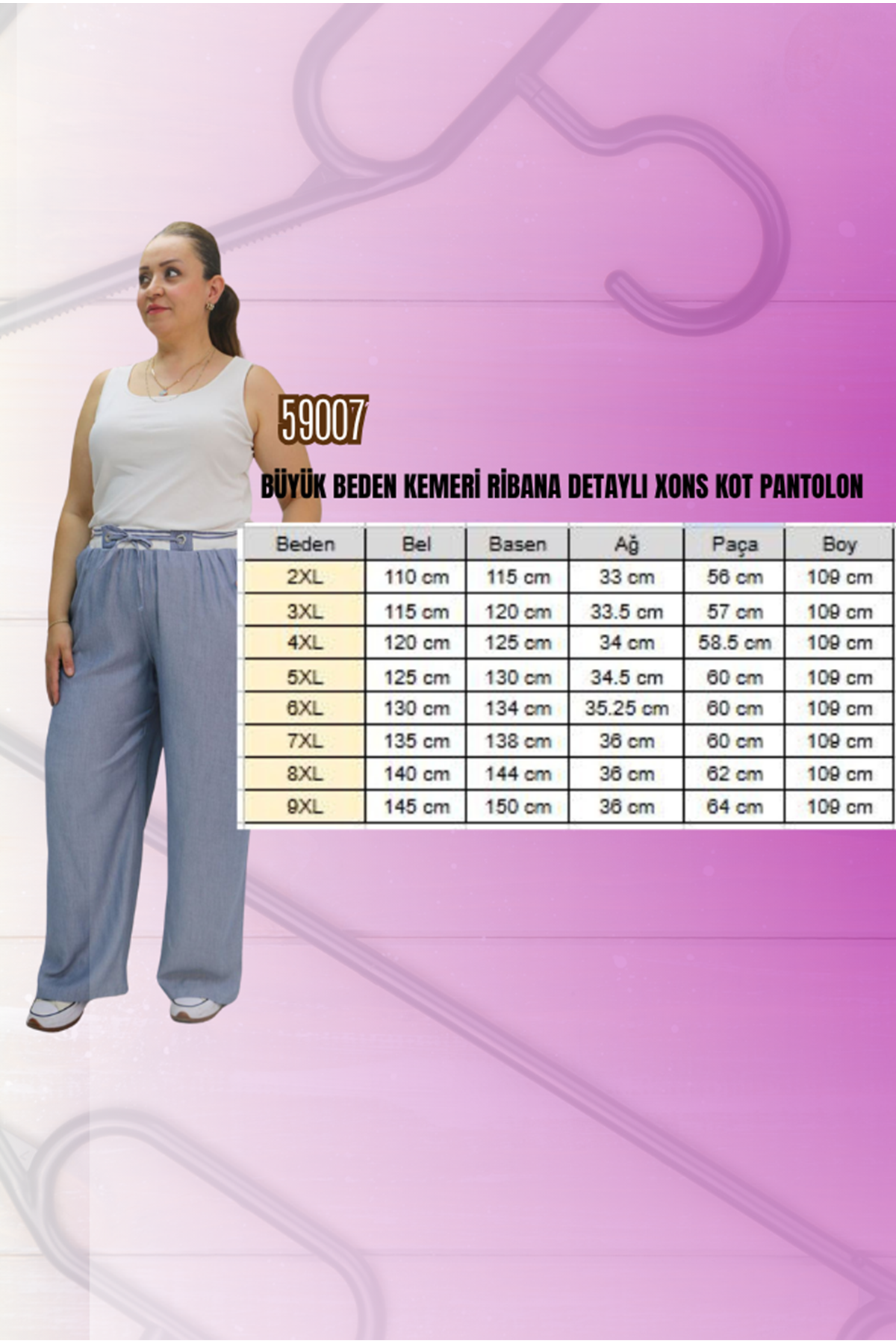 59007 Büyük Beden Kemeri Ribana Detaylı Xons Kot Pantolon - Mavi