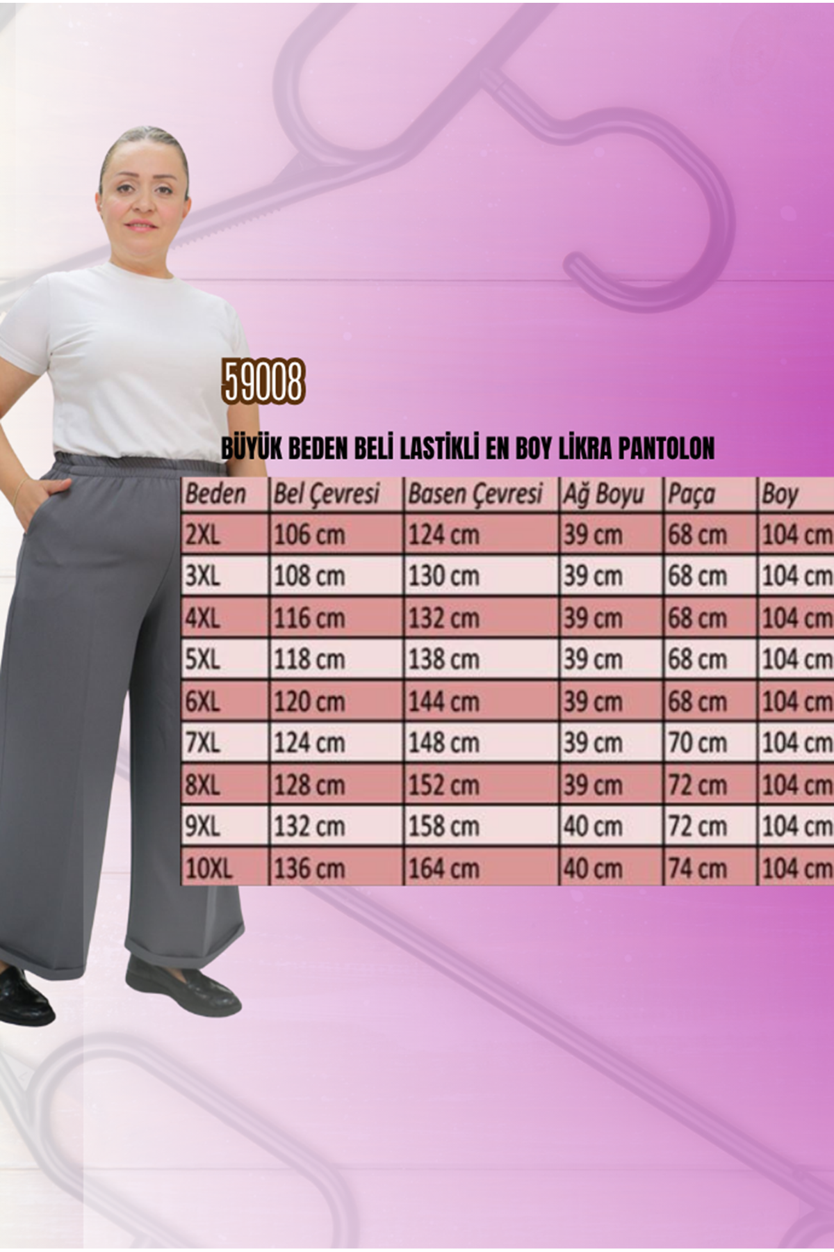 59008 Büyük Beden Beli Lastikli Duble Paça Pantolon - Lacivert