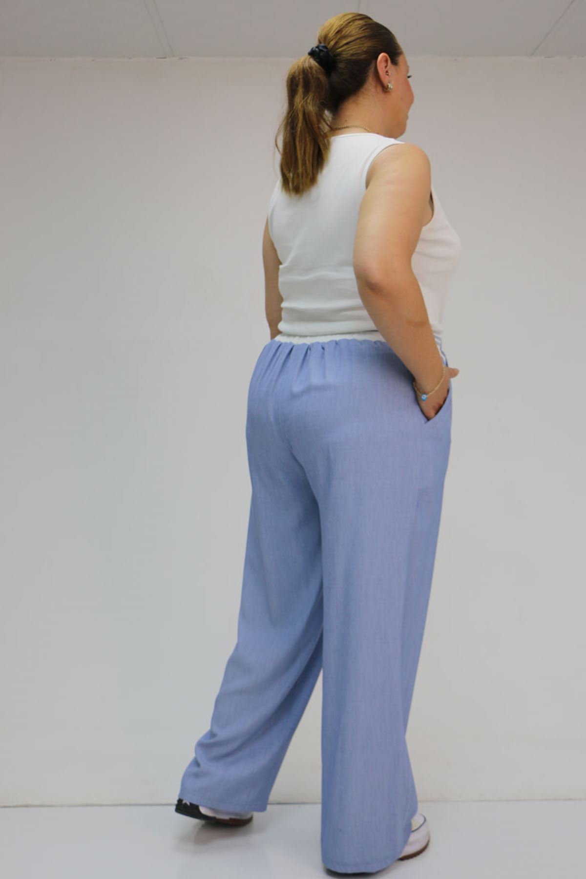 59007 Büyük Beden Kemeri Ribana Detaylı Xons Kot Pantolon - Mavi