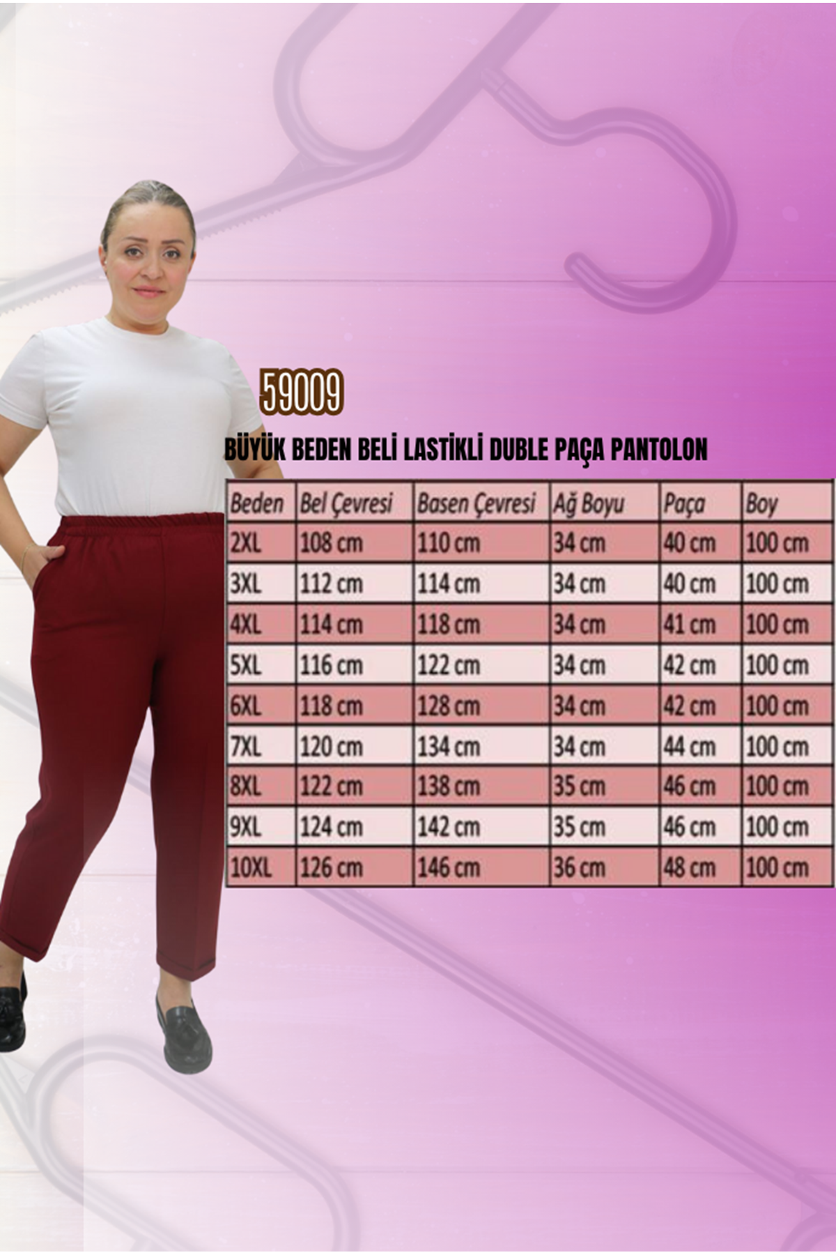 59009 Büyük Beden Beli Lastikli Duble Paça Pantolon - Lacivert