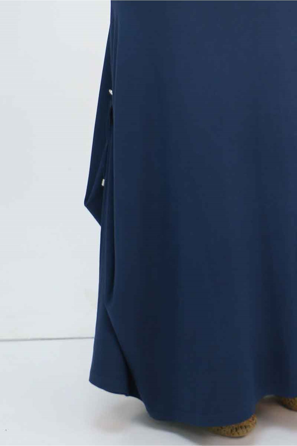 55001 Büyük Beden Yanı Düğmeli Penye Etek - Lacivert