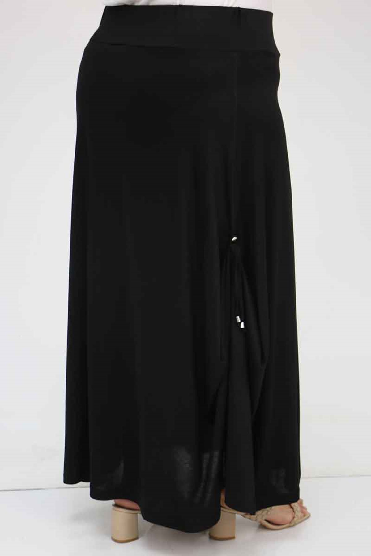 55001 Büyük Beden Yanı Düğmeli Penye Etek - Siyah