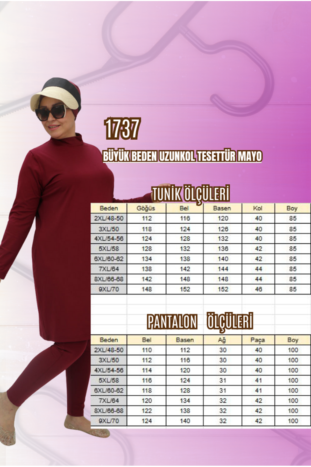 1737 Büyük Beden Uzunkol Tesettür Mayo - Lacivert