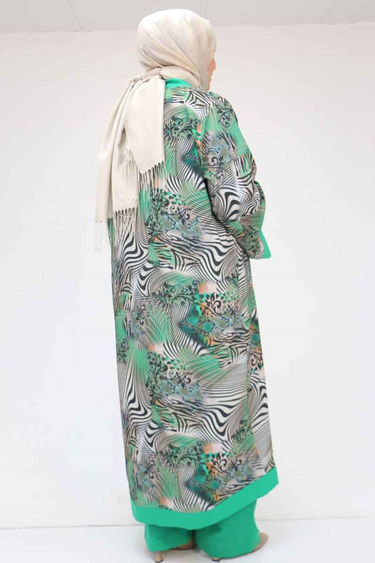 57301 Büyük Beden Farklı Kumaş Kombinli Üçlü Takım - Beneton