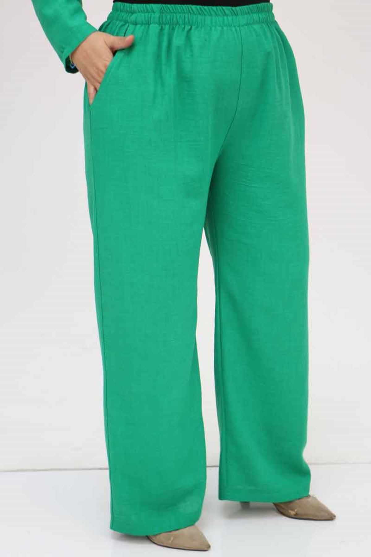 57301 Büyük Beden Farklı Kumaş Kombinli Üçlü Takım - Beneton