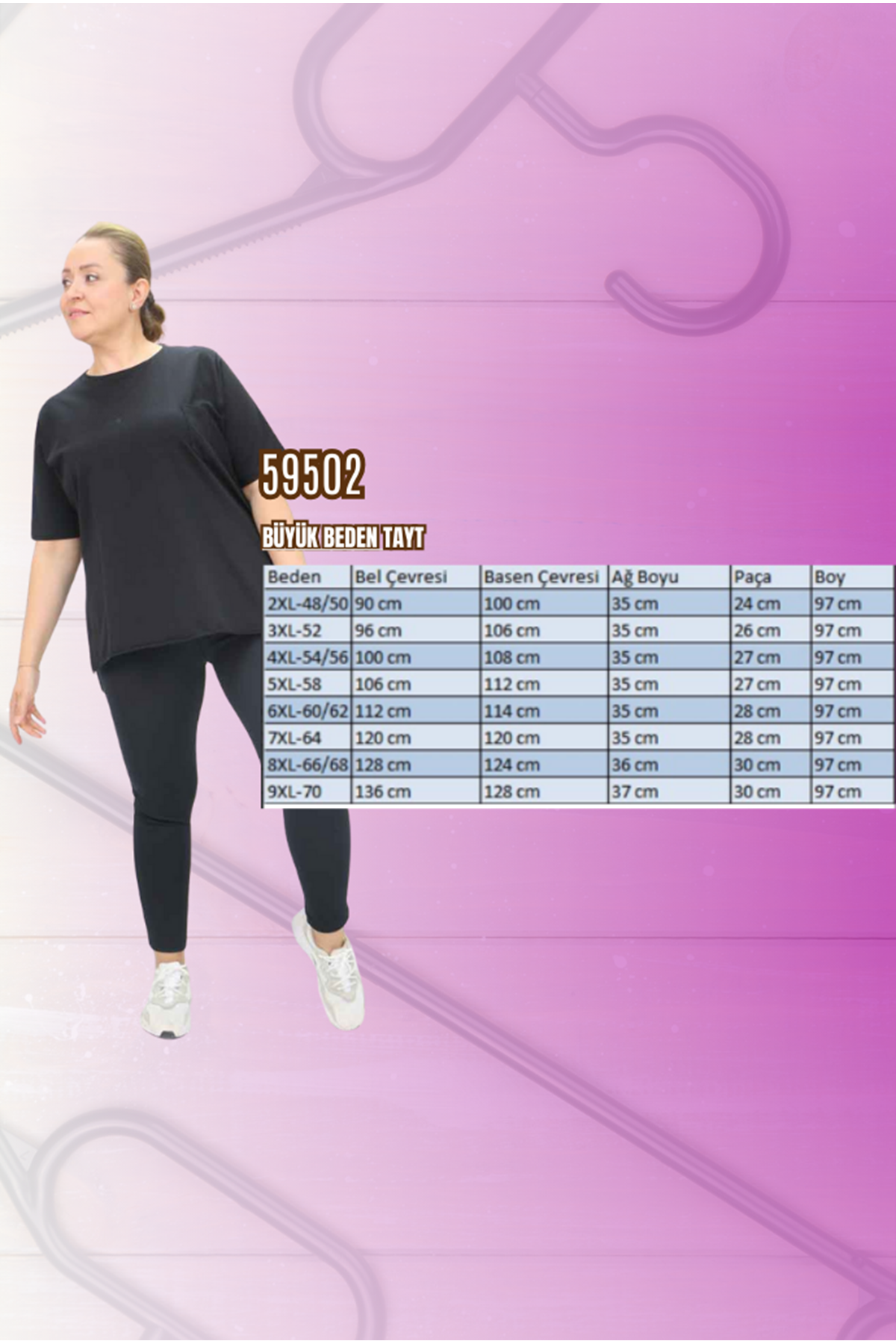 59502 Büyük Beden Tayt - Siyah