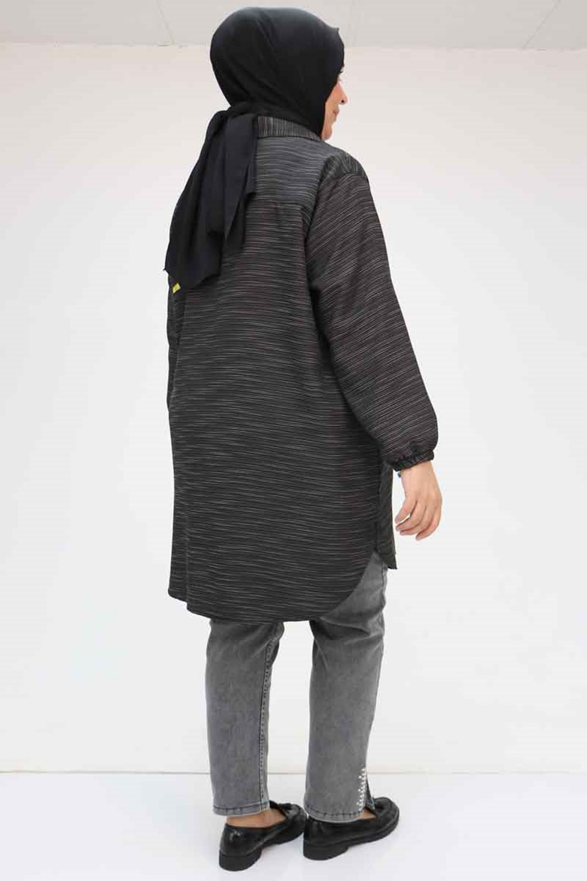 58068 Büyük Beden Erkek Yakalı Gömlek - Siyah Kırçıllı