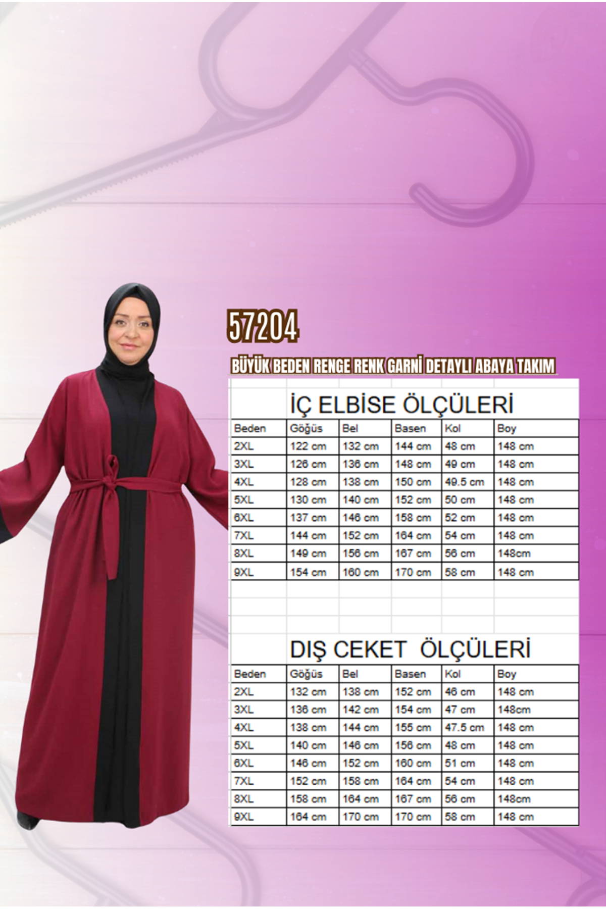 57204 Büyük Beden Patı Garnili Etamin Elbiseli Abaya - Taba-Siyah