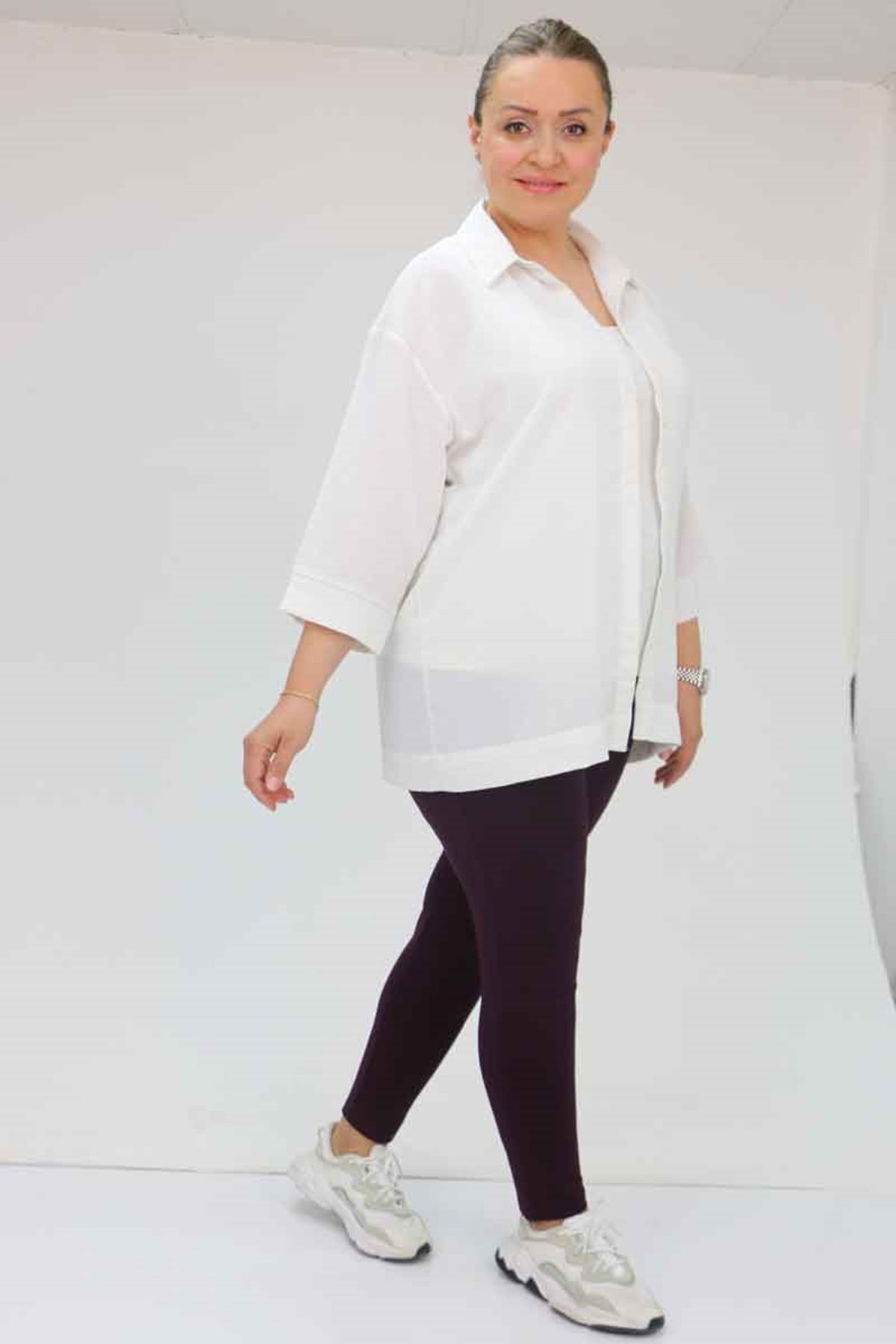 59501 Büyük Beden Penye Tayt - Mor