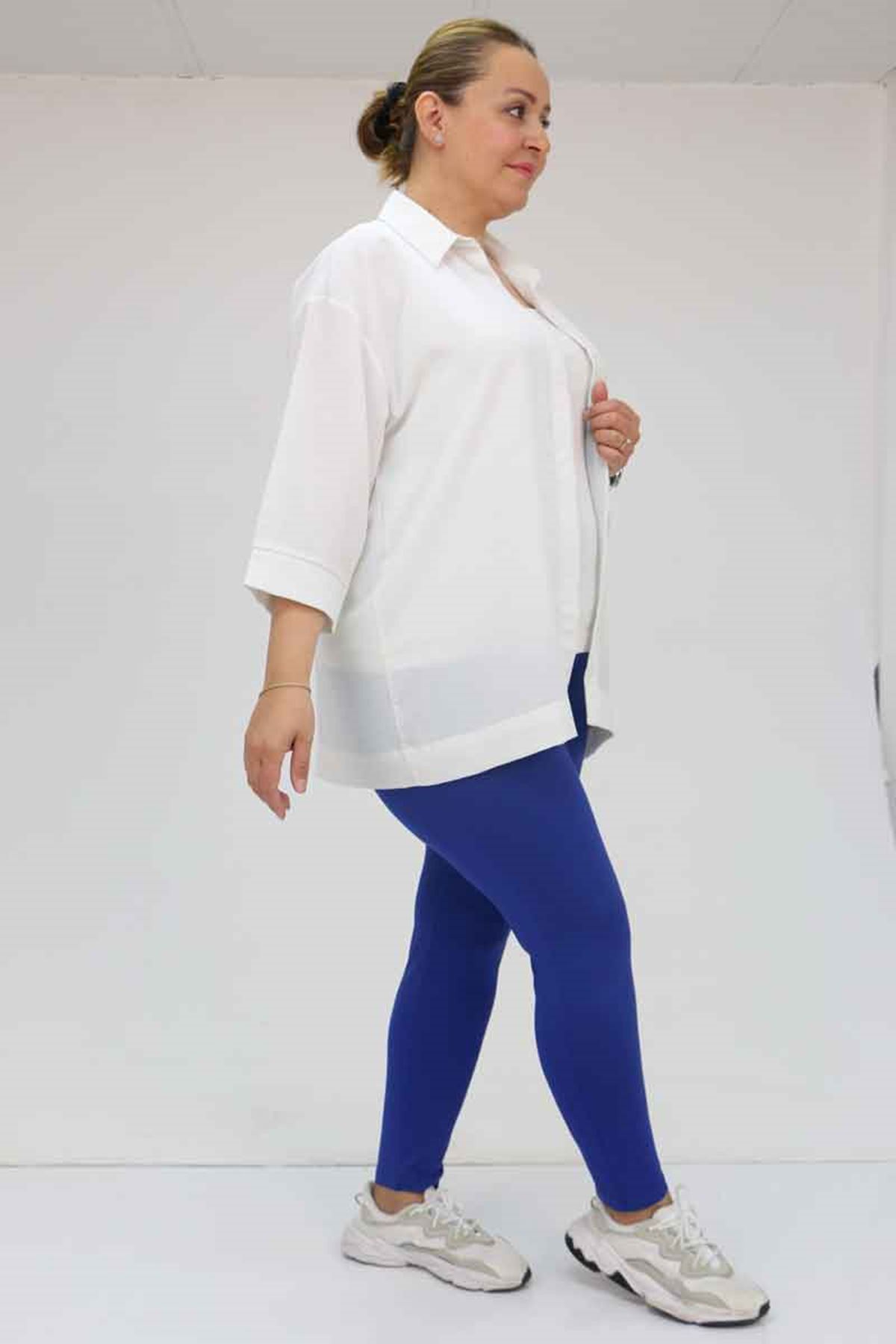 59501 Büyük Beden Penye Tayt - İndigo