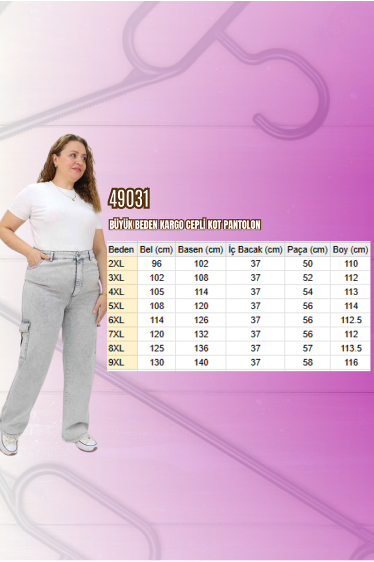 49031 Büyük Beden Yan Cepli Kot Pantolon - Kar Yıkama Gri