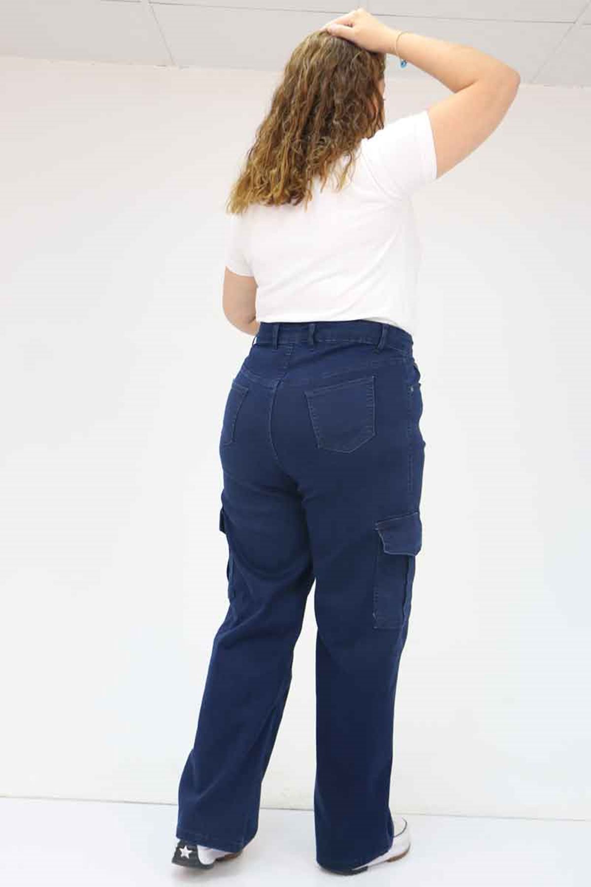 49031 Büyük Beden Yan Cepli Kot Pantolon - Lacivert