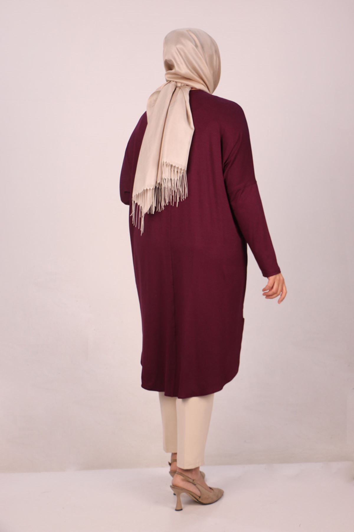 38110  Büyük Beden Düşük Kol Penye Tunik - Mor