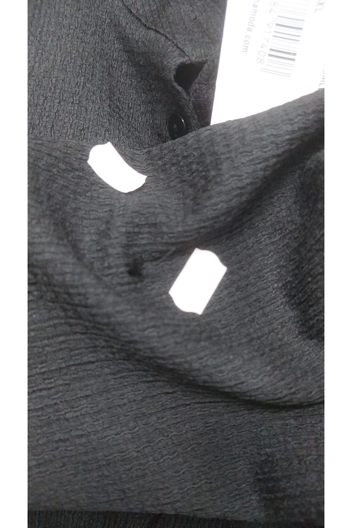 D-48022 Büyük Beden Bürümcük Gömlek - Siyah