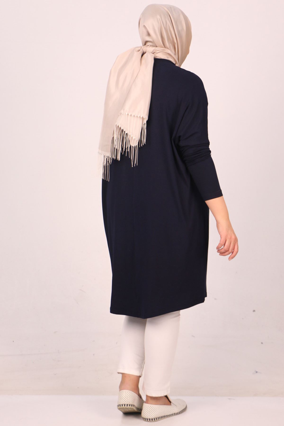 28092 Büyük Beden Düşük Kol Penye Tunik - Lacivert