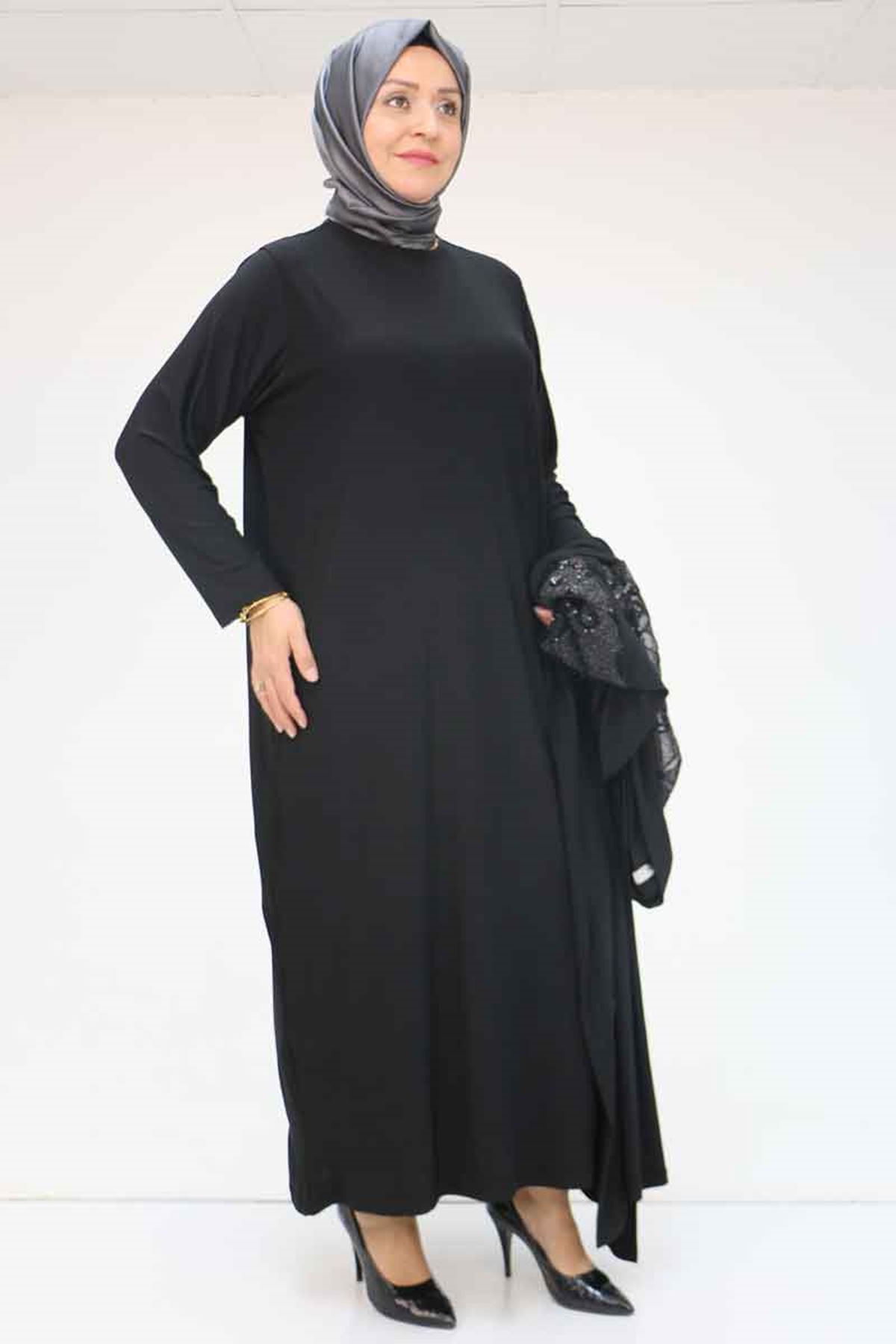 57203 Büyük Beden Sandy-Pul Payet Yelek-Elbise - Siyah