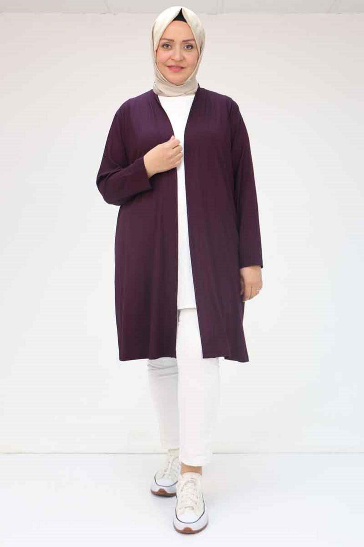 43008 Büyük Beden Penye Ceket - Mor