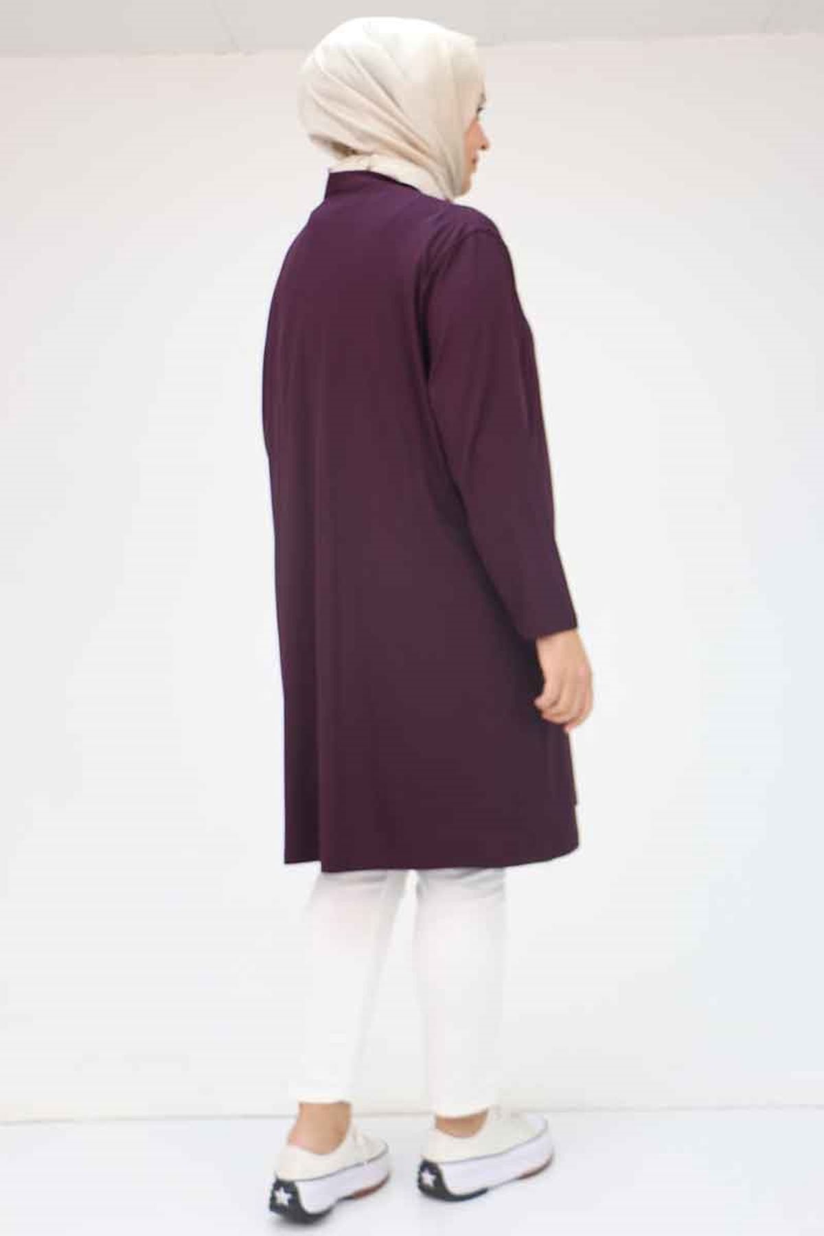 43008 Büyük Beden Penye Ceket - Mor