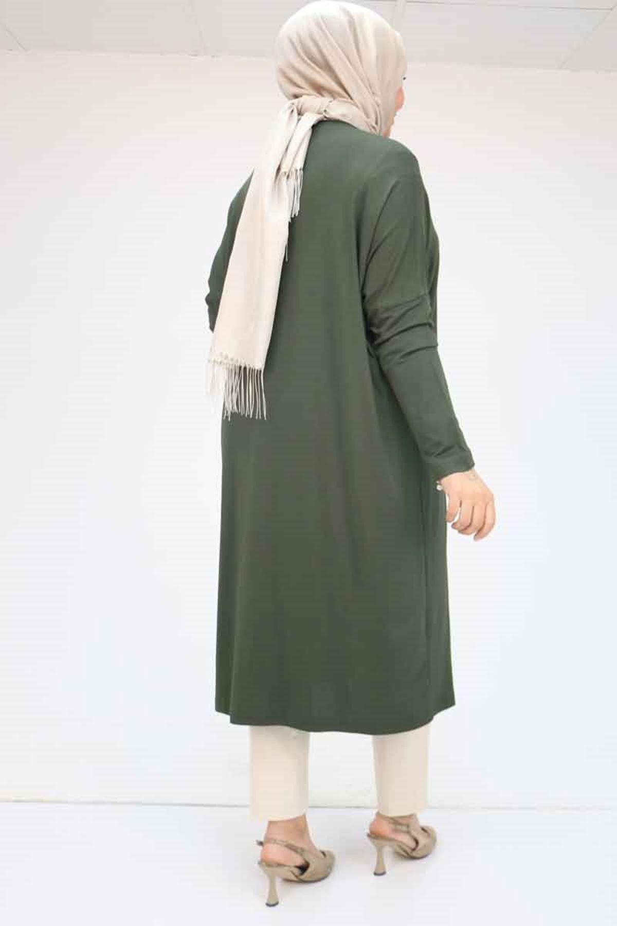 28092 Büyük Beden Düşük Kol Penye Tunik - Haki