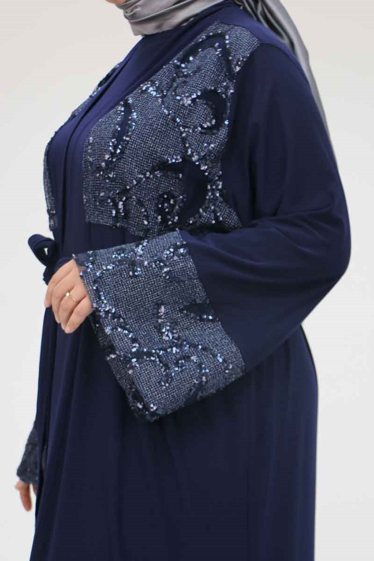 57203 Büyük Beden Sandy-Pul Payet Yelek-Elbise - Lacivert