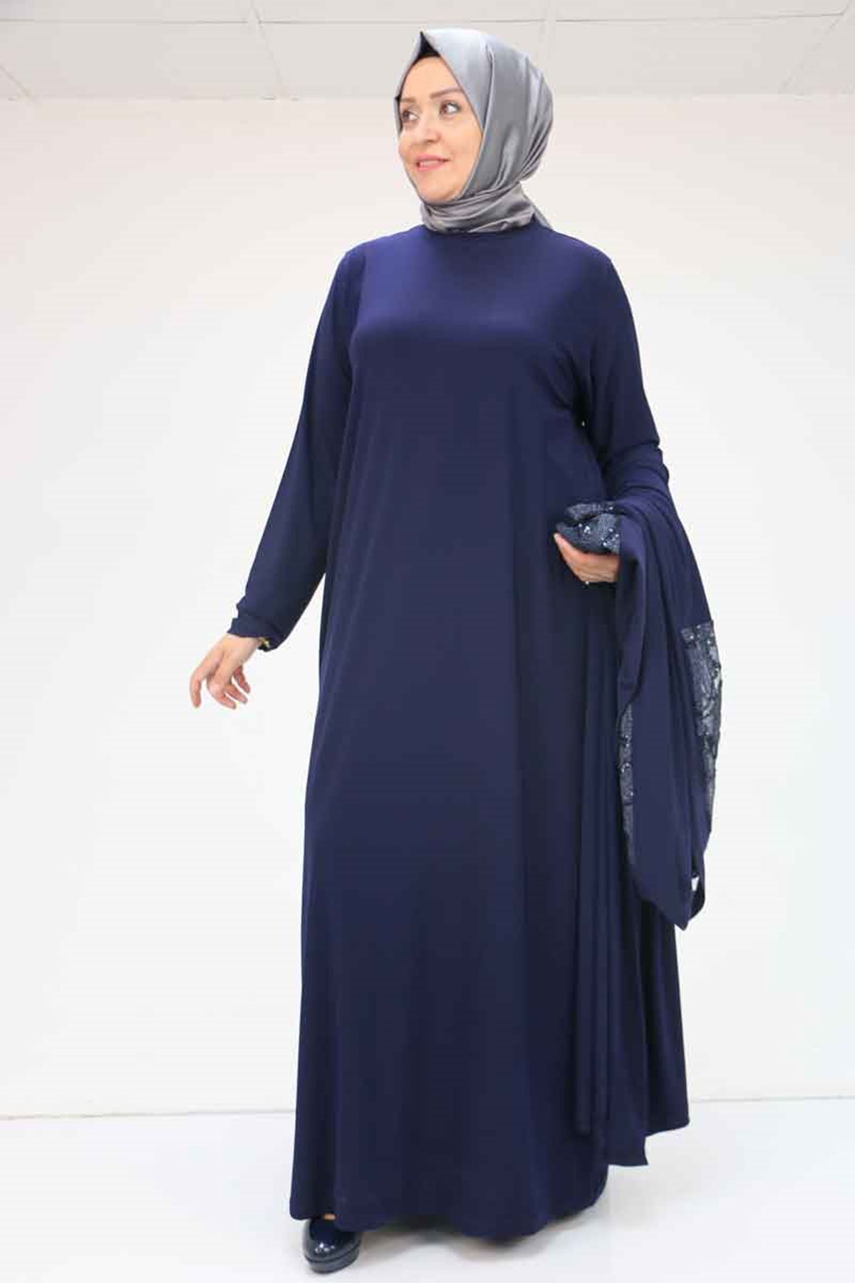 57203 Büyük Beden Sandy-Pul Payet Yelek-Elbise - Lacivert