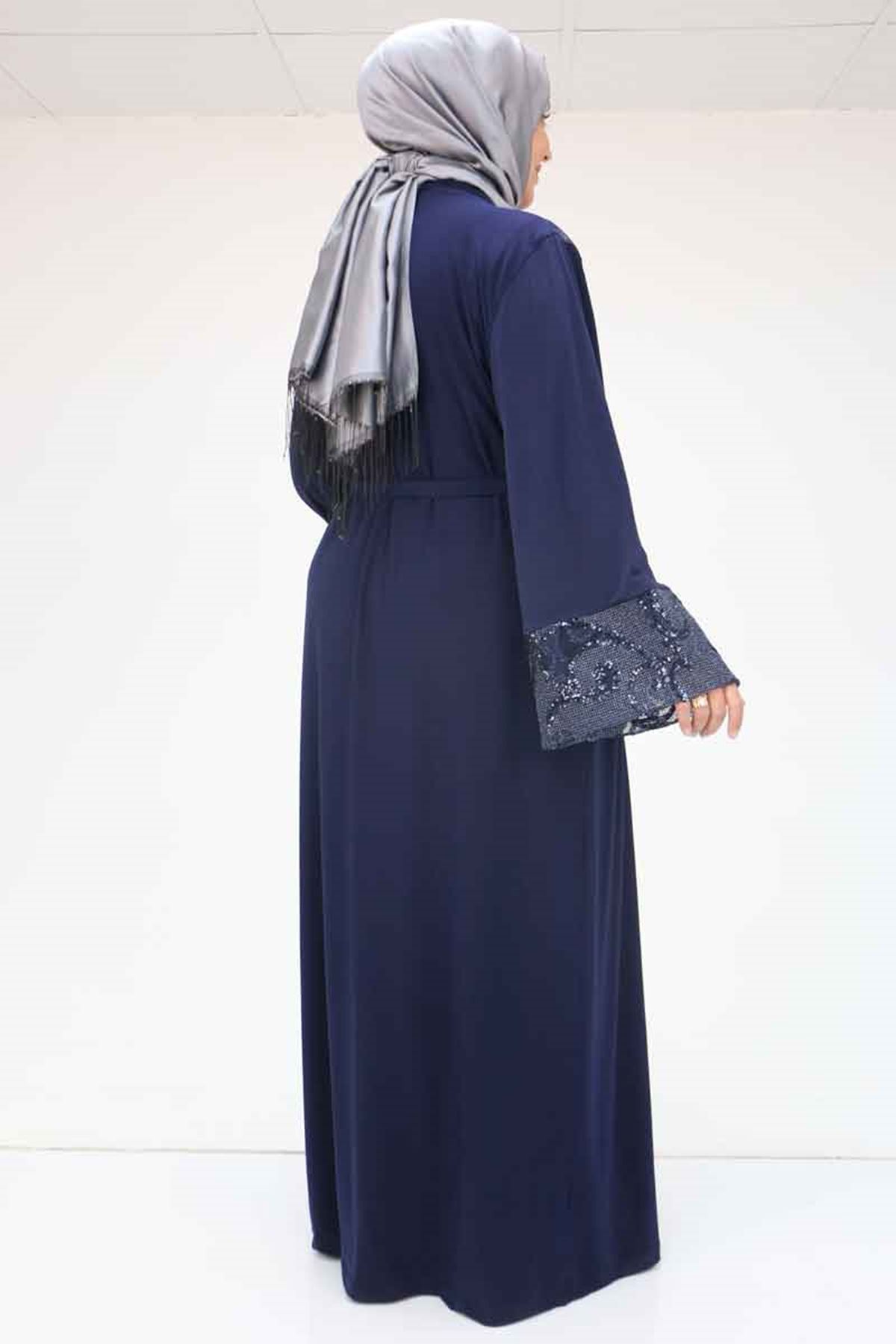 57203 Büyük Beden Sandy-Pul Payet Yelek-Elbise - Lacivert