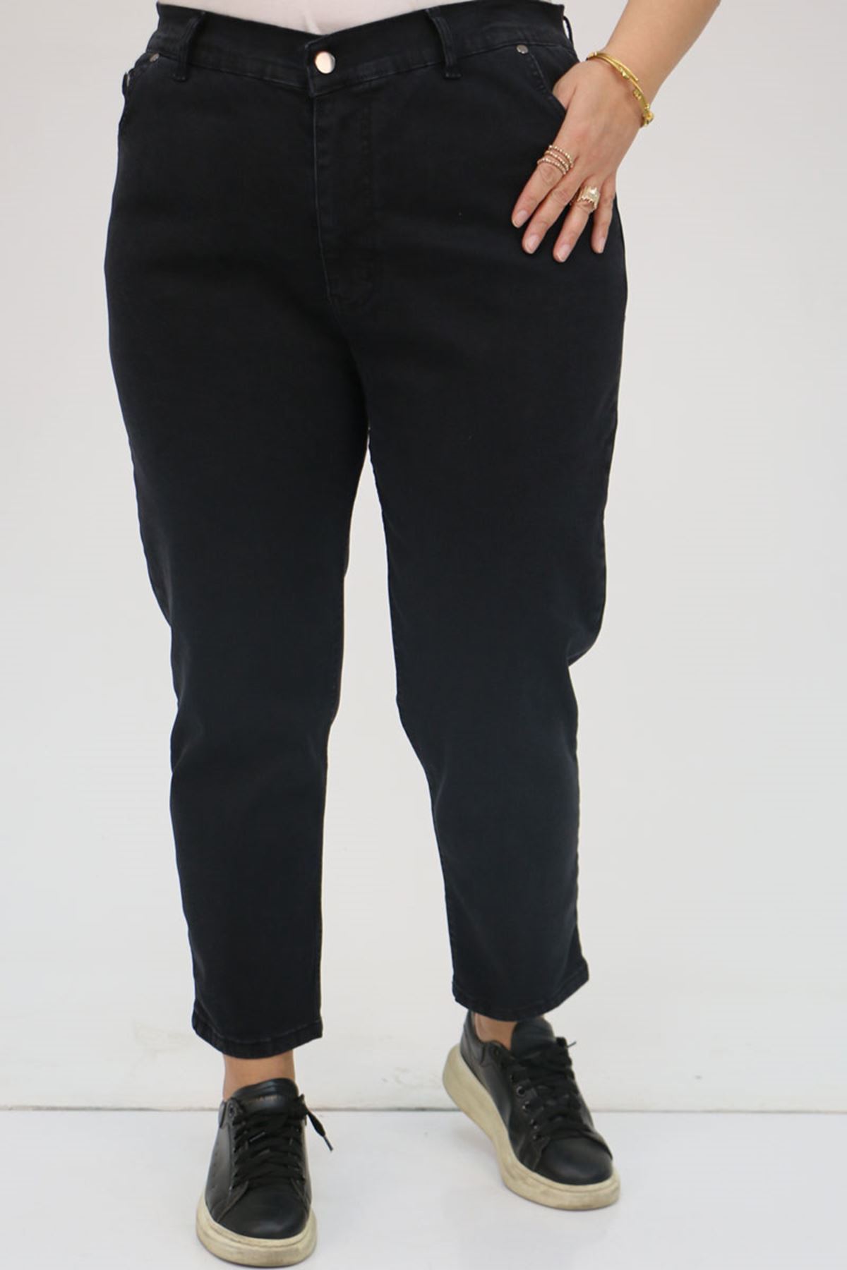 9125-5 Büyük Beden Boy Friend Kot Pantolon - Siyah
