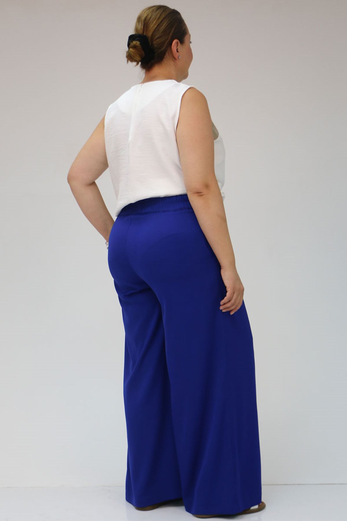 49009  Büyük Beden Düğme Detaylı Aspen Pantalon -Saks