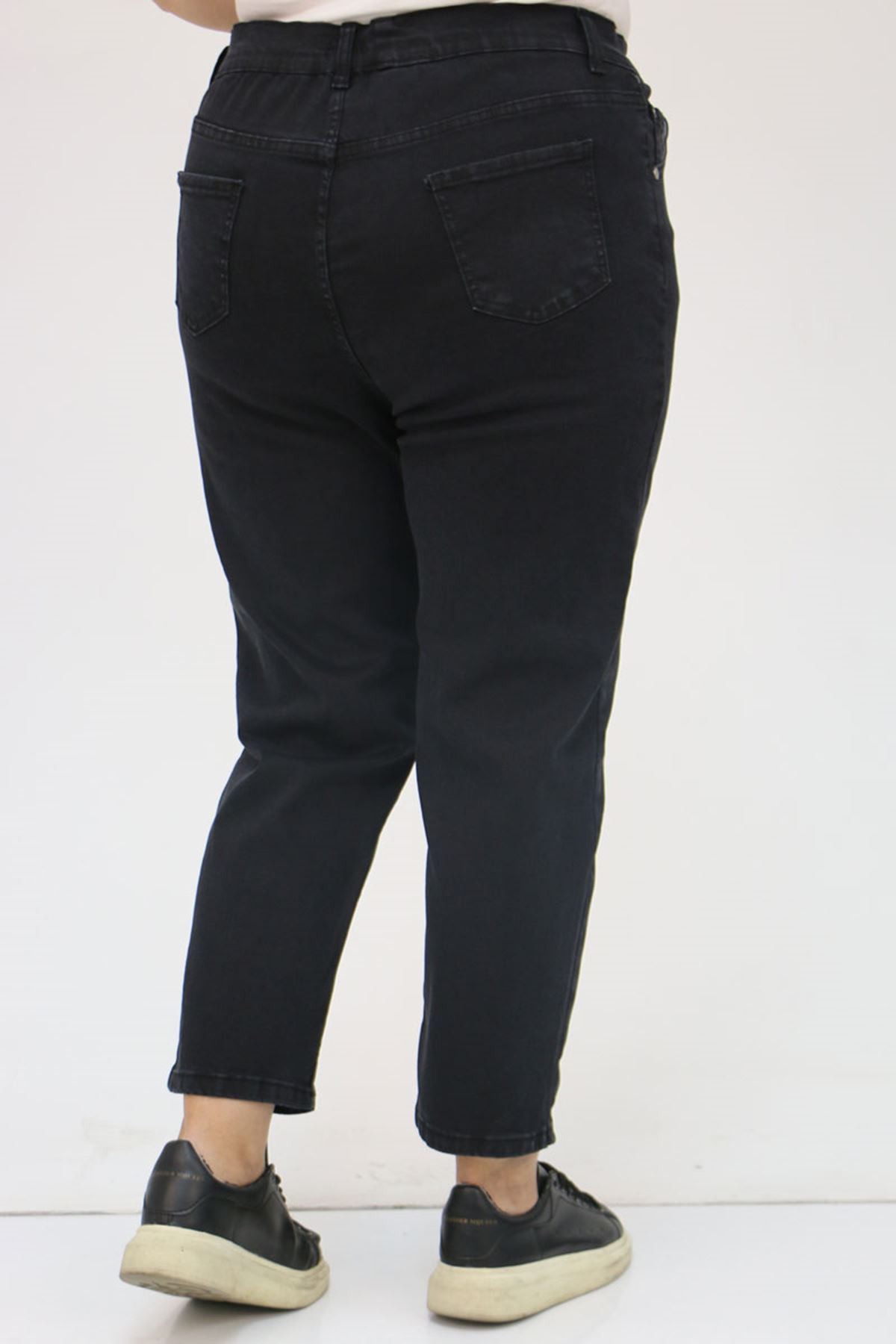 9125-5 Büyük Beden Boy Friend Kot Pantolon - Siyah