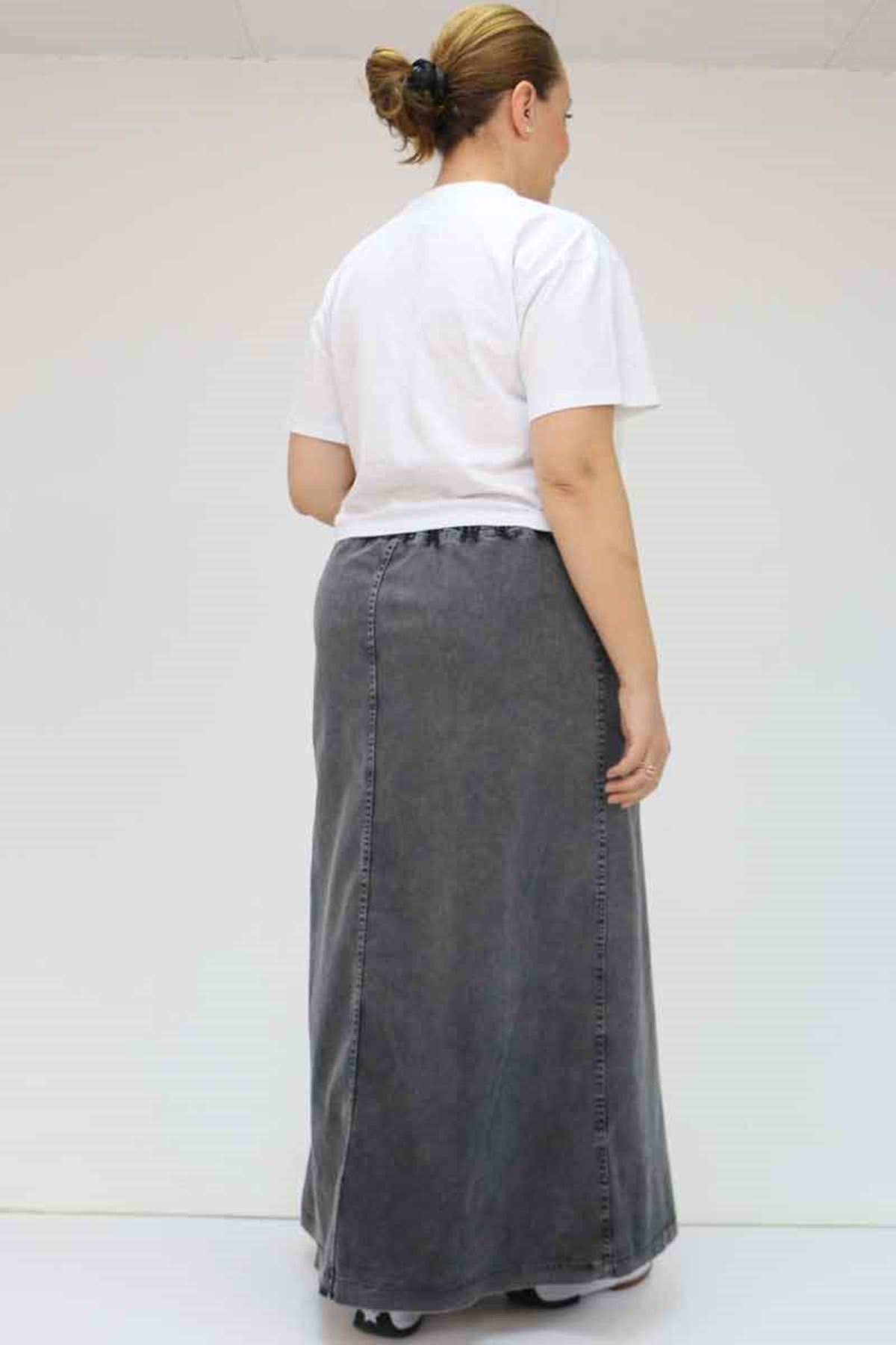 45011 Büyük Beden Fermuarlı Kot Etek - Antrasit