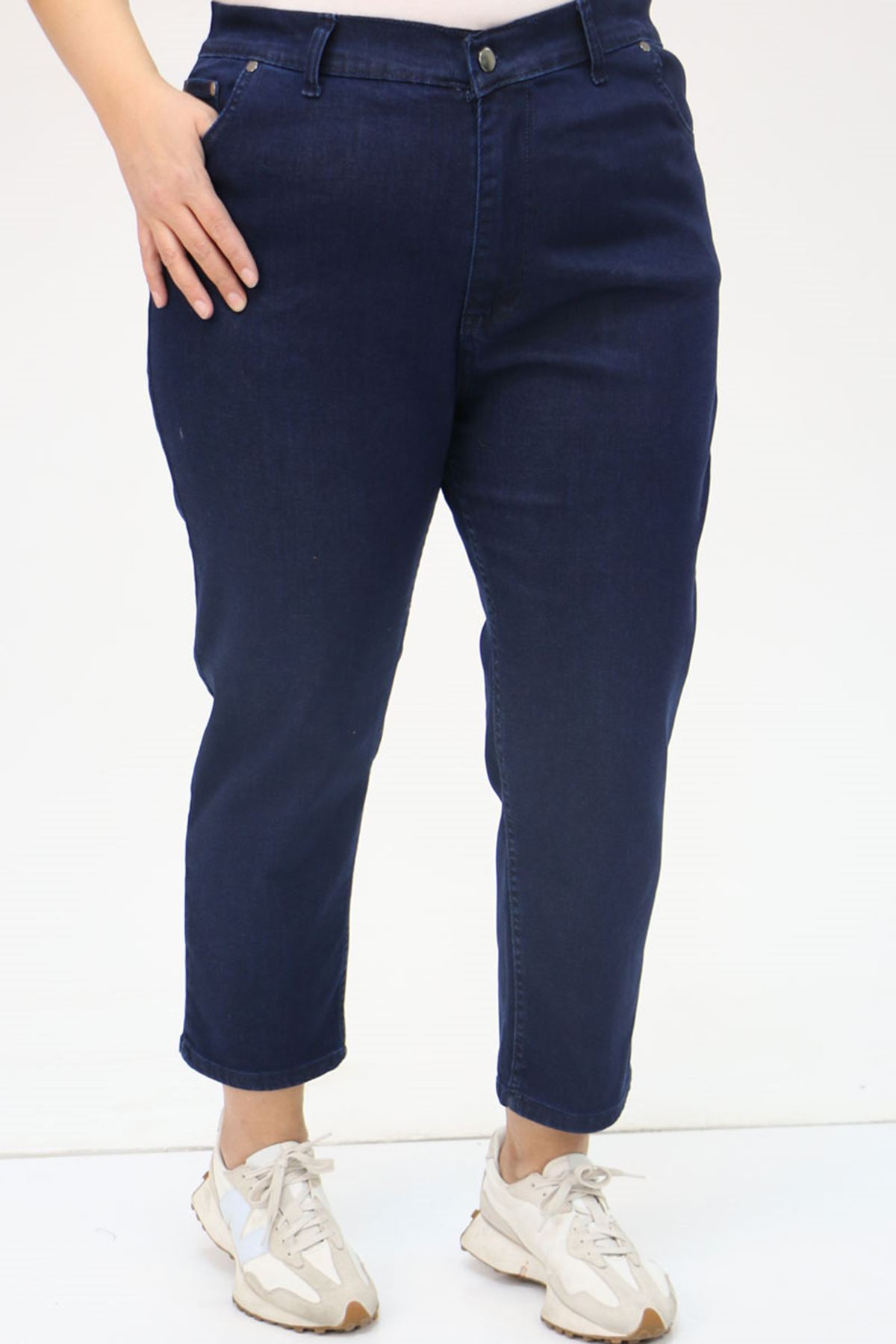 9125-5 Büyük Beden Boy Friend Kot Pantolon - Lacivert