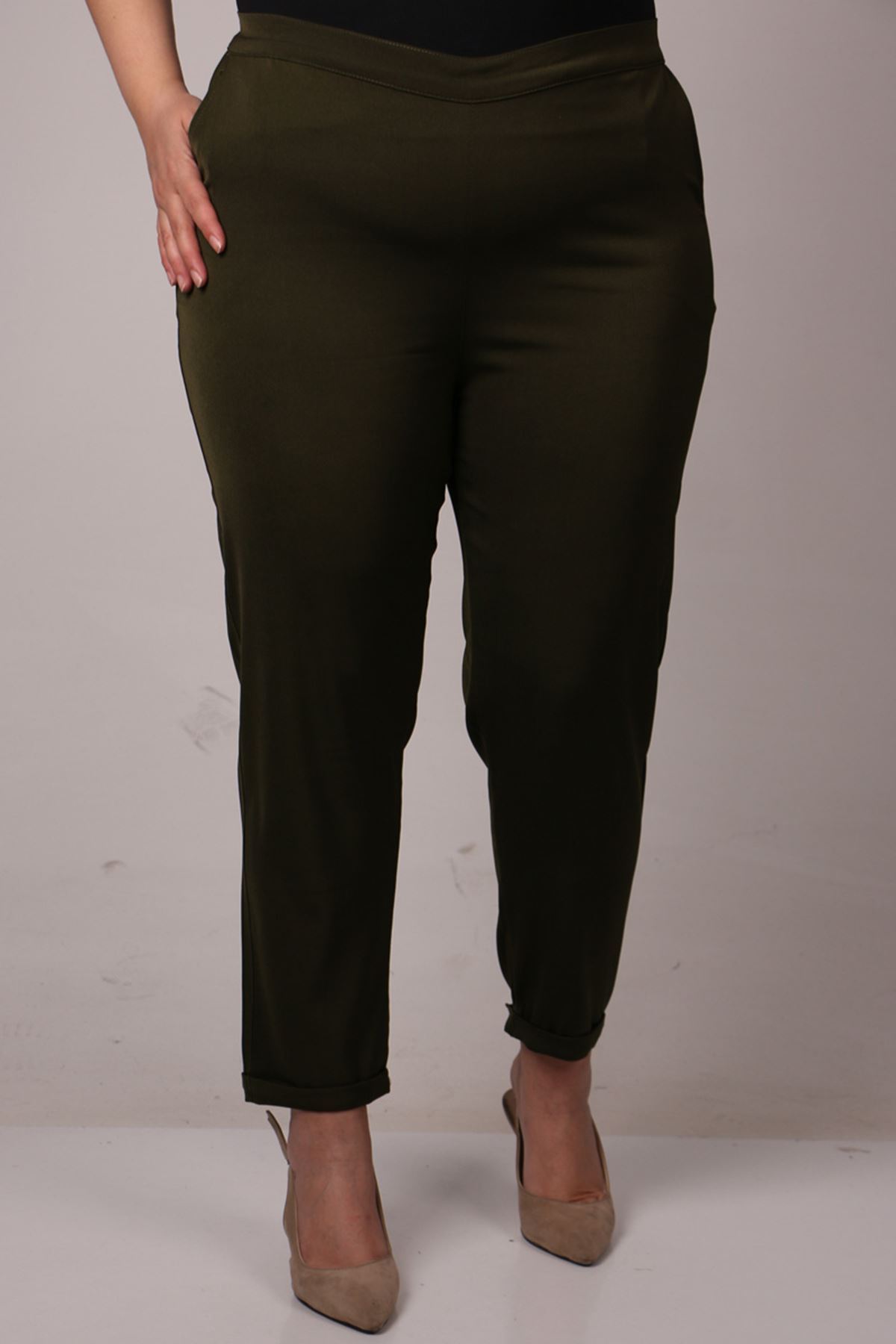 39002 Büyük Beden Duble Paça Pantolon - Haki