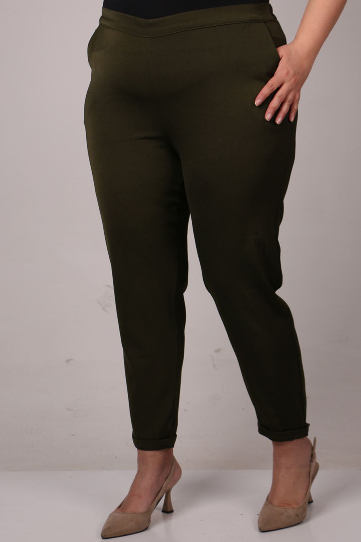 39002 Büyük Beden Duble Paça Pantolon - Haki