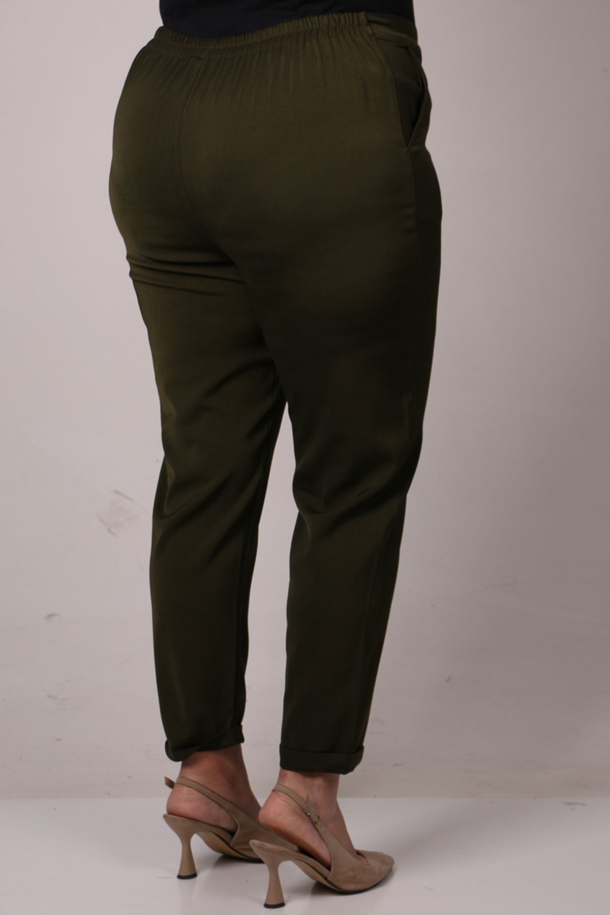 39002 Büyük Beden Duble Paça Pantolon - Haki