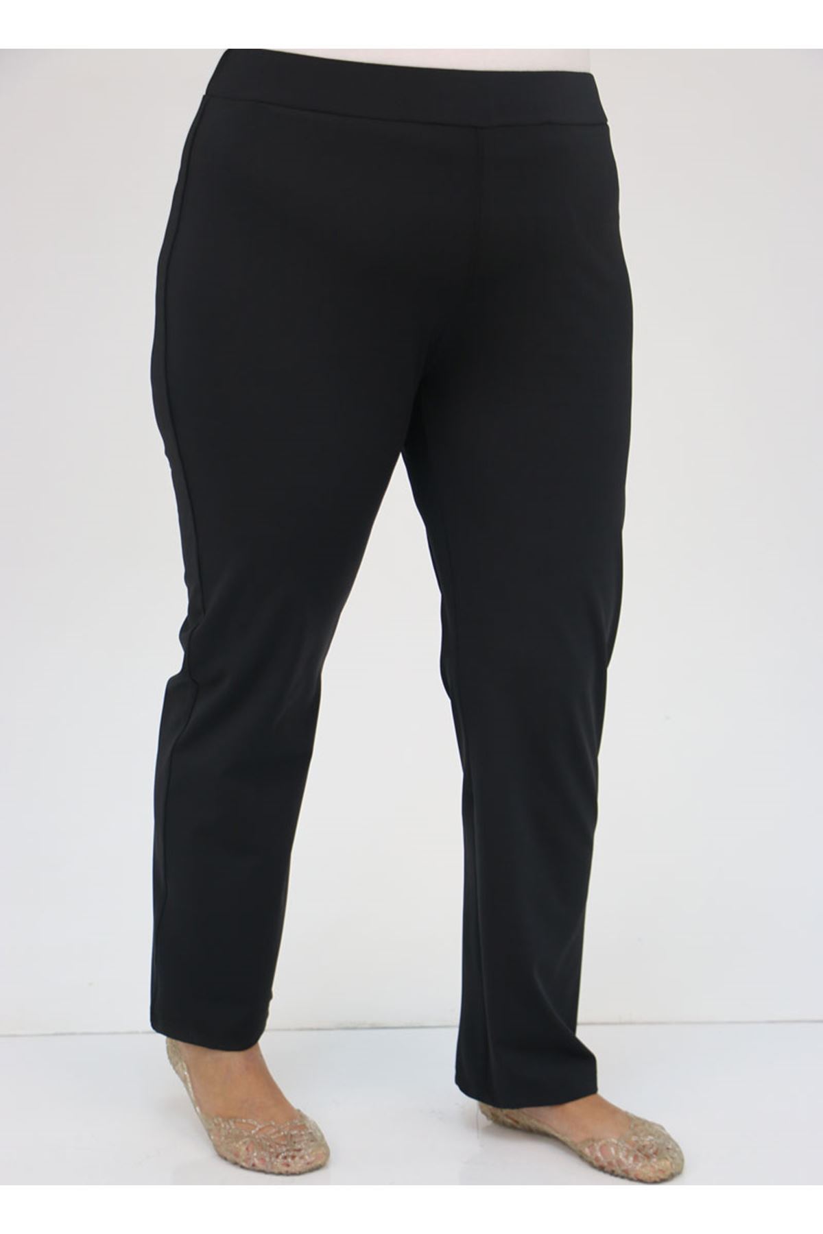 D-1733 Büyük Beden  Tesettür Defolu Mayo-Pantolon - Siyah