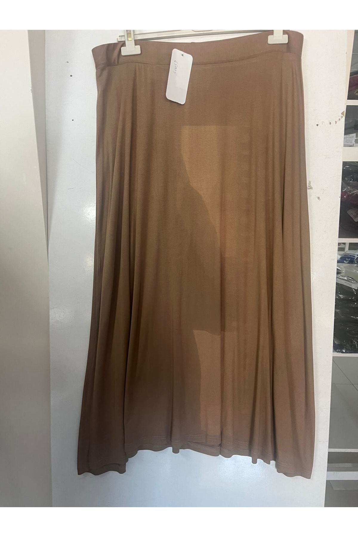 T-45005 Büyük Beden Penye Basic Etek - Bej