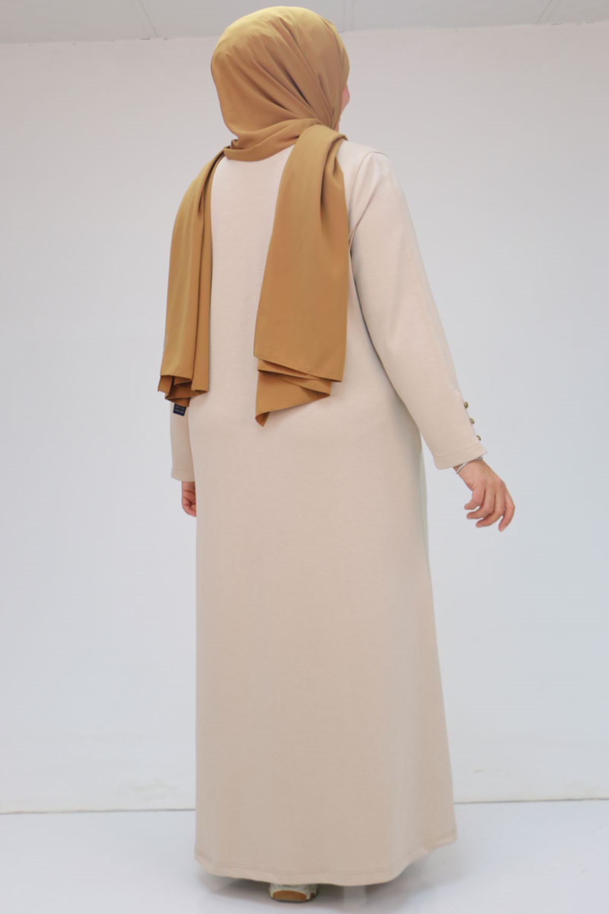 42031 Büyük Beden Cepli Patlı Modal Elbise - Bej