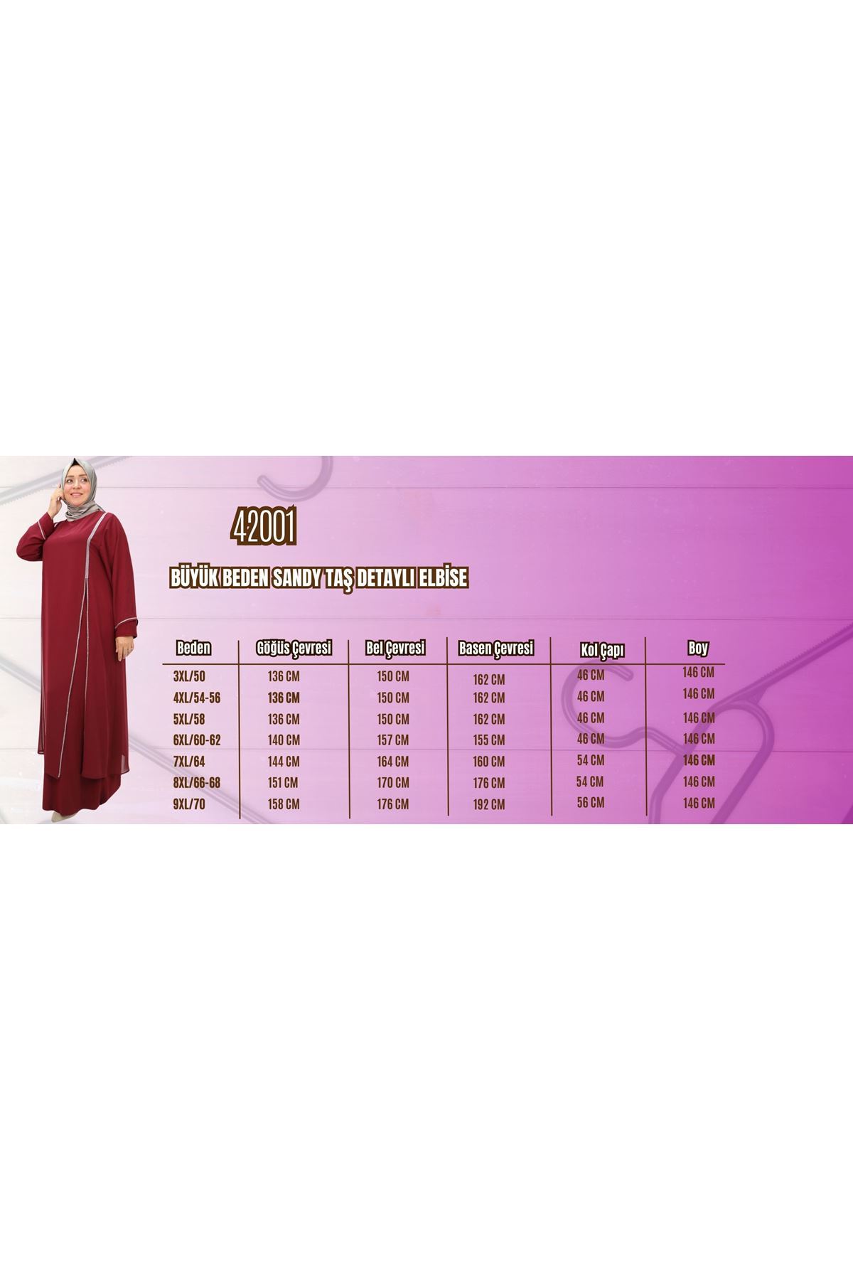 42001 Büyük Beden  Sandy Taş Detaylı Elbise - Siyah