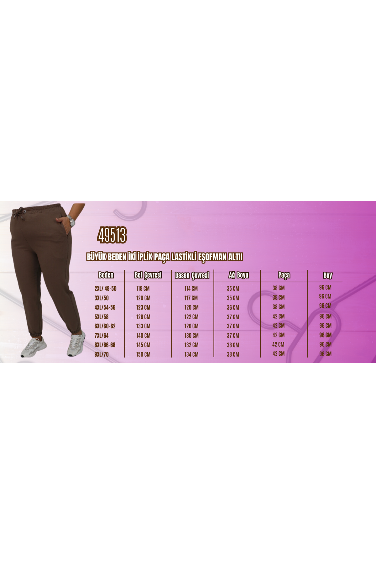 49513 Büyük Beden İki İplik Paça Lastikli Eşofman Altı - Vizon