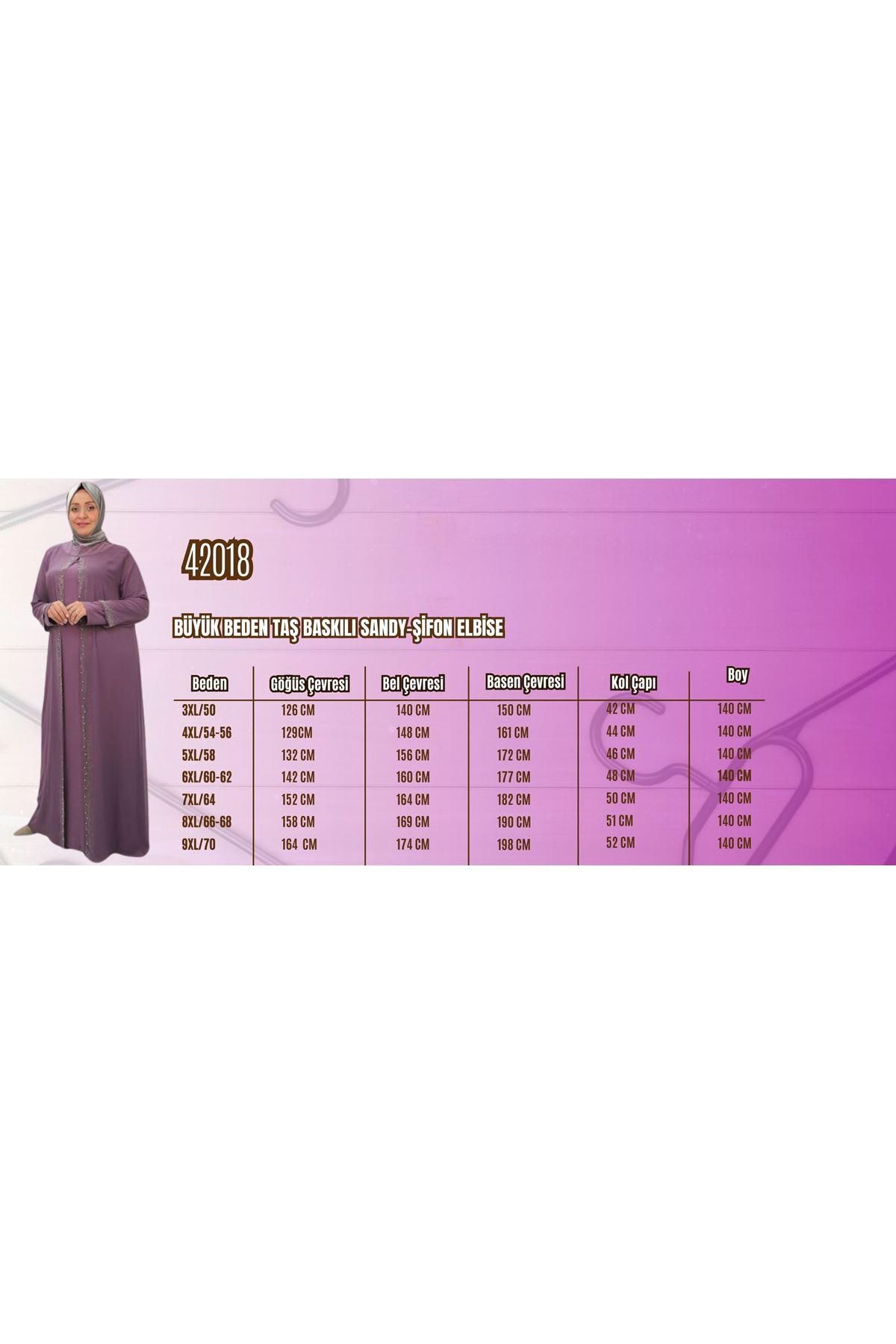 42018 Büyük Beden  Taş Baskılı Sandy-Şifon Elbise - somon