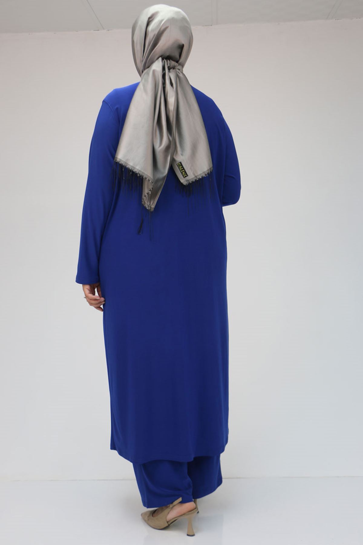 47304 Büyük Beden Taş Baskılı Sandy  Takım  - Saks