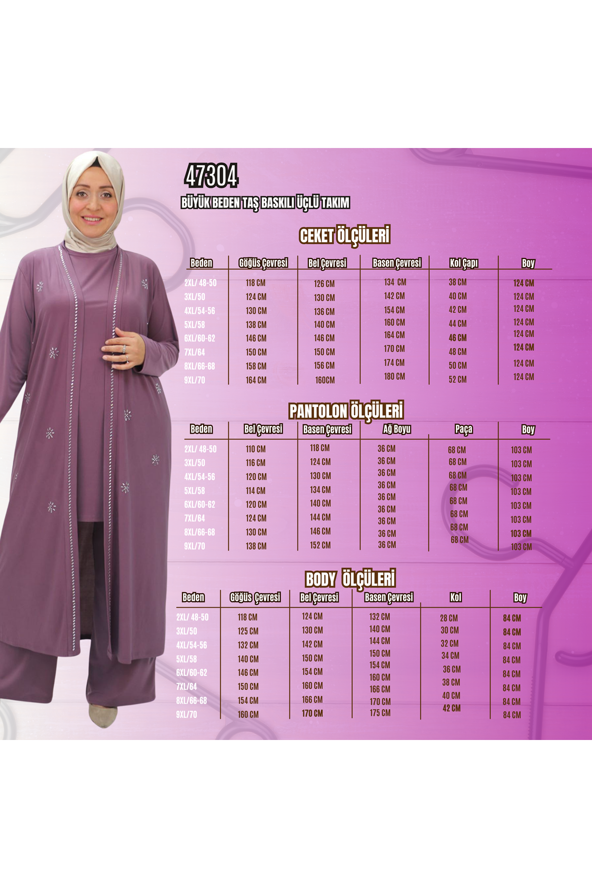 47304 Büyük Beden Taş Baskılı Sandy  Takım  -İndigo