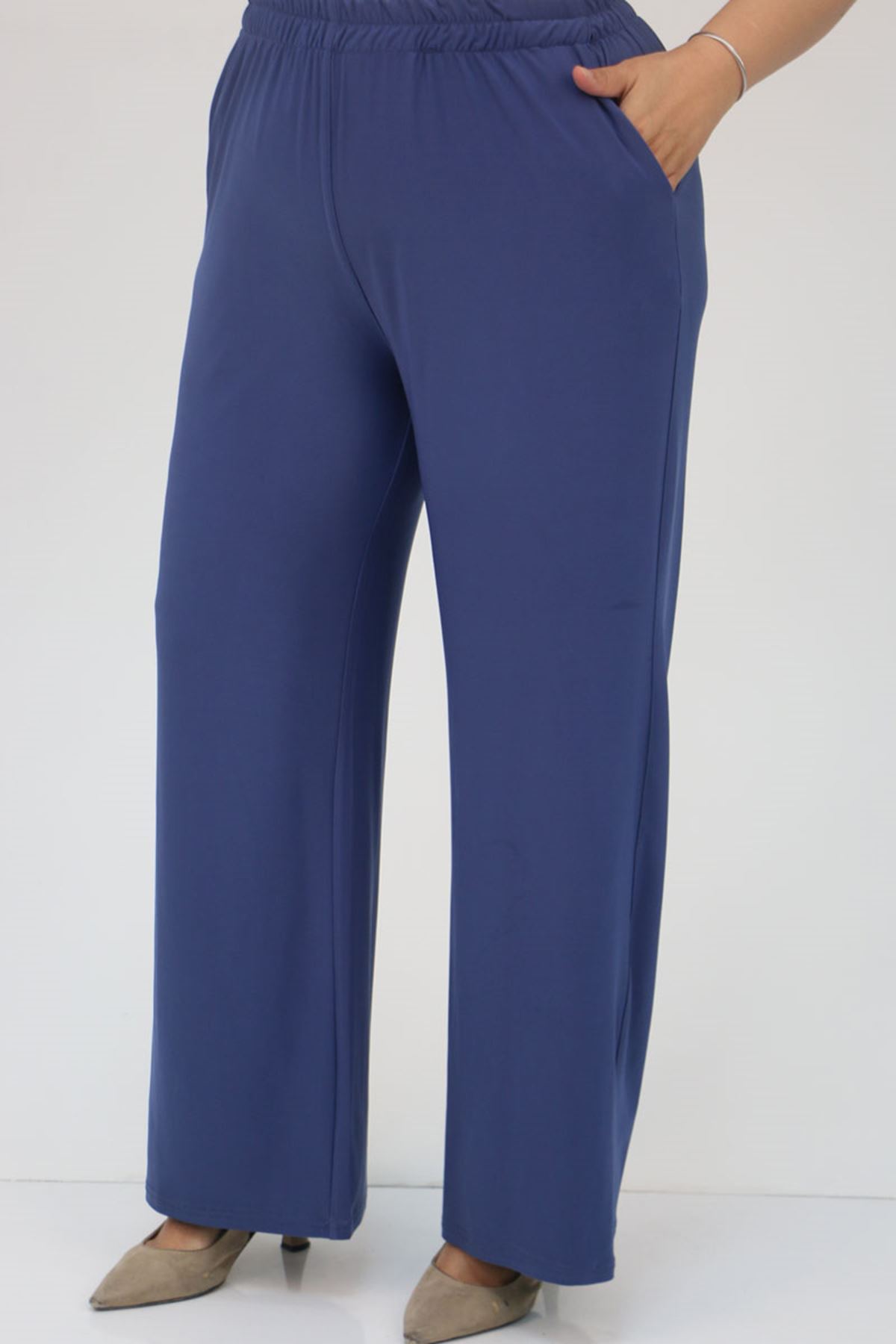 47304 Büyük Beden Taş Baskılı Sandy  Takım  -İndigo