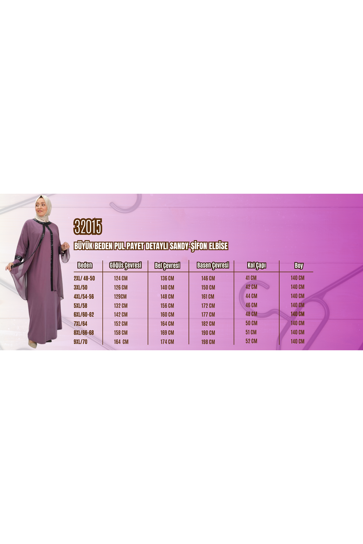 F-32015 Büyük Beden Pul Payet Detaylı Sandy-Şifon Elbise - Somon