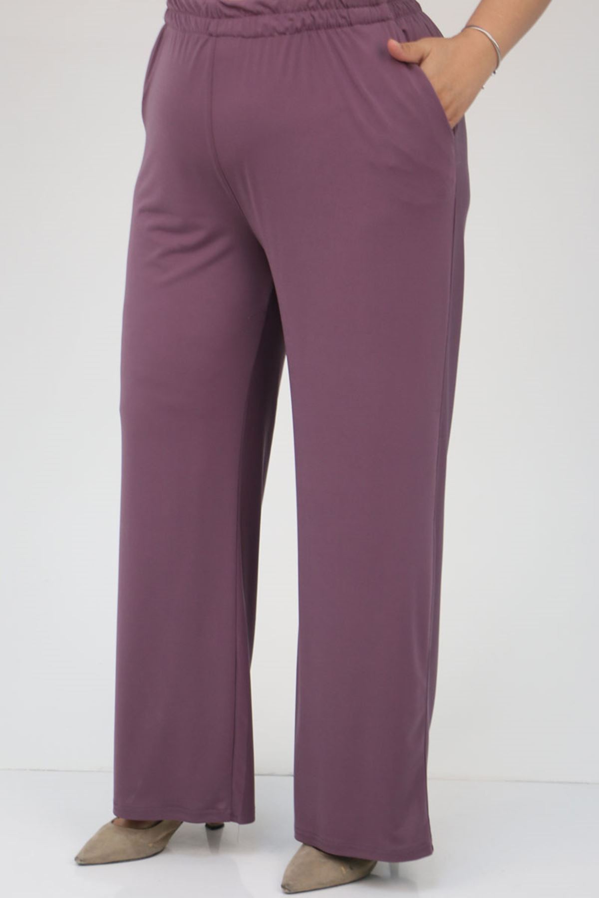 47304 Büyük Beden Taş Baskılı Sandy  Takım  - Lila