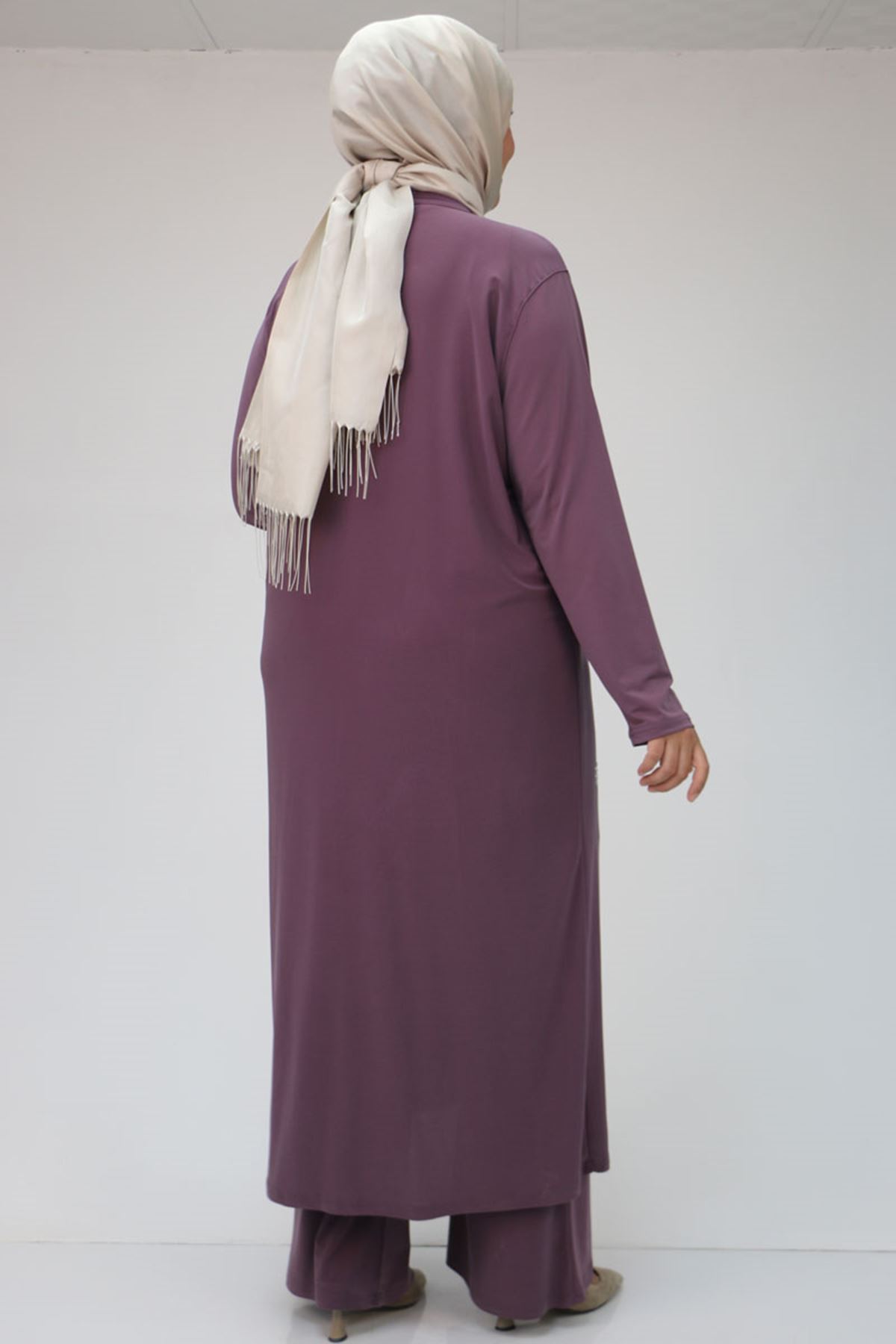 47304 Büyük Beden Taş Baskılı Sandy  Takım  - Lila