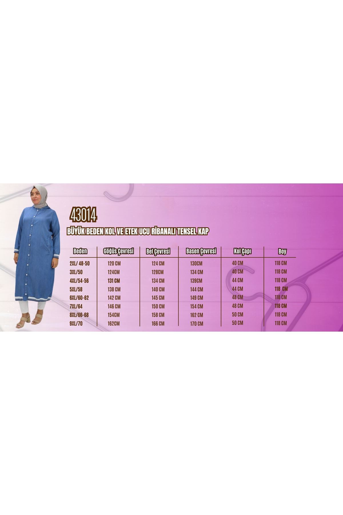 43014 Büyük Beden  Kol Ve Etek Ucu Ribanalı Liyosel Kap - Buz Mavi