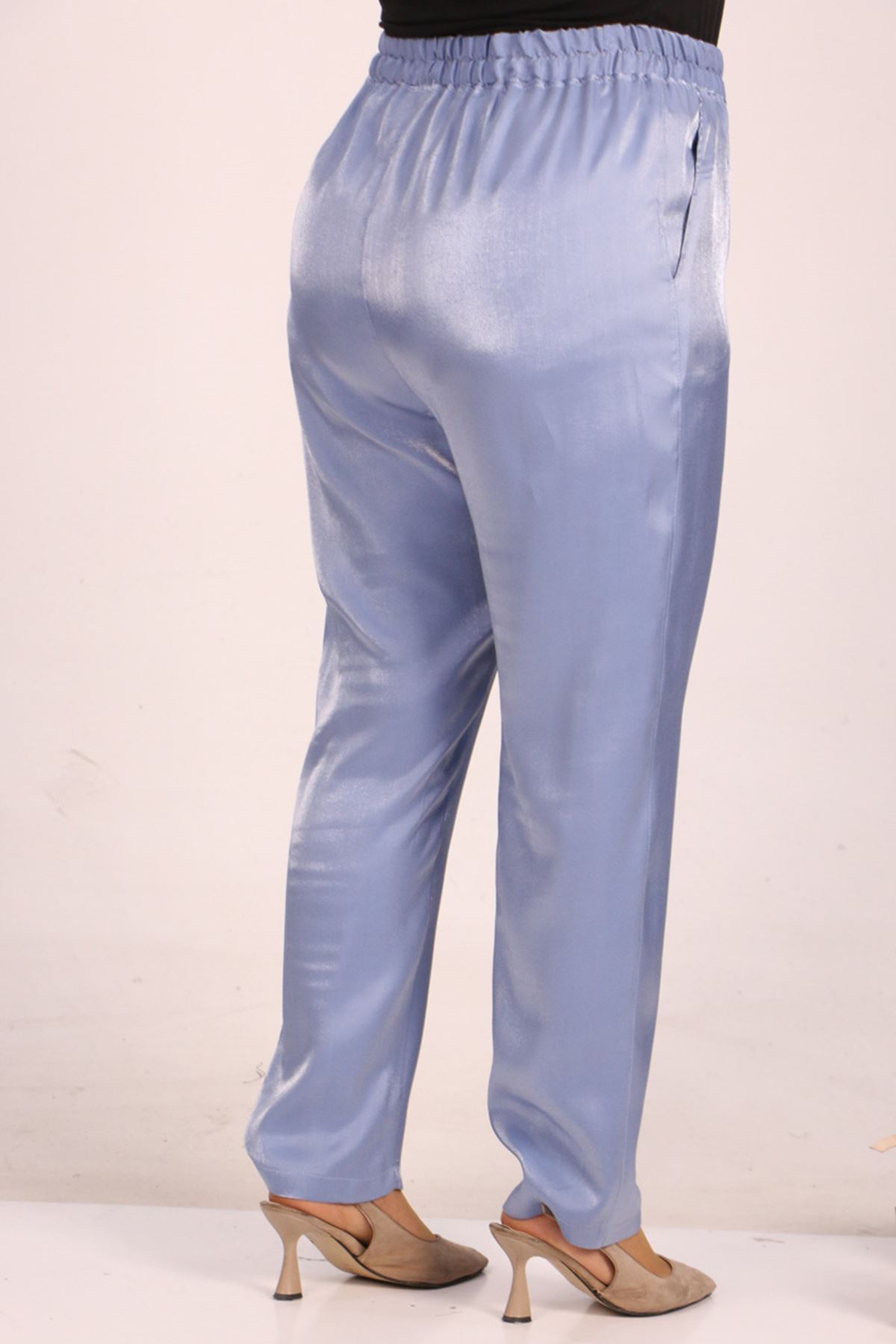 F-49002 Büyük Beden Beli Lastikli Dar Paça Star Pantolon-İndigo