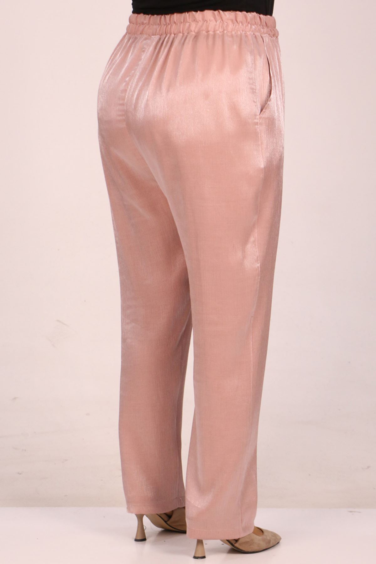 F-49002 Büyük Beden Beli Lastikli Dar Paça Star Pantolon-Bürümcük Pudra