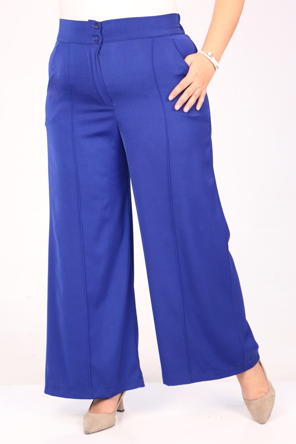 39037 Büyük Beden Aspen Beli Lastikli Pantolon - Saks